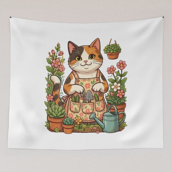 Item preview, Cute Calico Cat Gardener with Floral Apron designed and sold by GiaoCalonas.