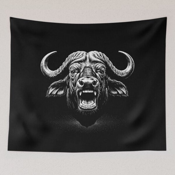 Item preview, The Bellowing Cape Buffalo - African Wildlife Scratchboard Engraving Art Print designed and sold by FreiherrPK.