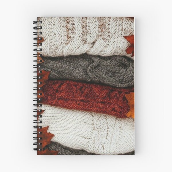 Item preview, Cozy Knitted Sweaters Stack with Autumn Leaves — Warm Fall Hygge Texture designed and sold by LYAN-STORE.