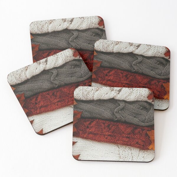 Item preview, Cozy Knitted Sweaters Stack with Autumn Leaves — Warm Fall Hygge Texture designed and sold by LYAN-STORE.