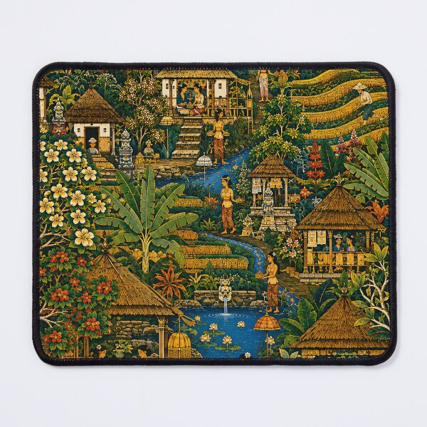 Item preview, Balinese Painting Tropical Village Rice Terrace Scene designed and sold by Jozefin's Studio.