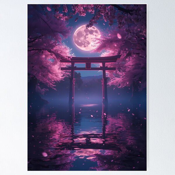 Item preview, Torii Gate Under Pink Moon designed and sold by bobbiecherrin.