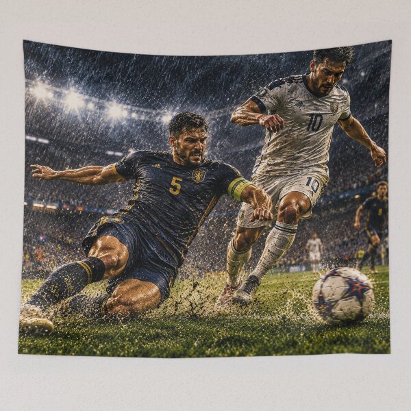 Item preview, Epic Soccer Duel – Intense Football Match in the Rain designed and sold by ZYVARENNE.