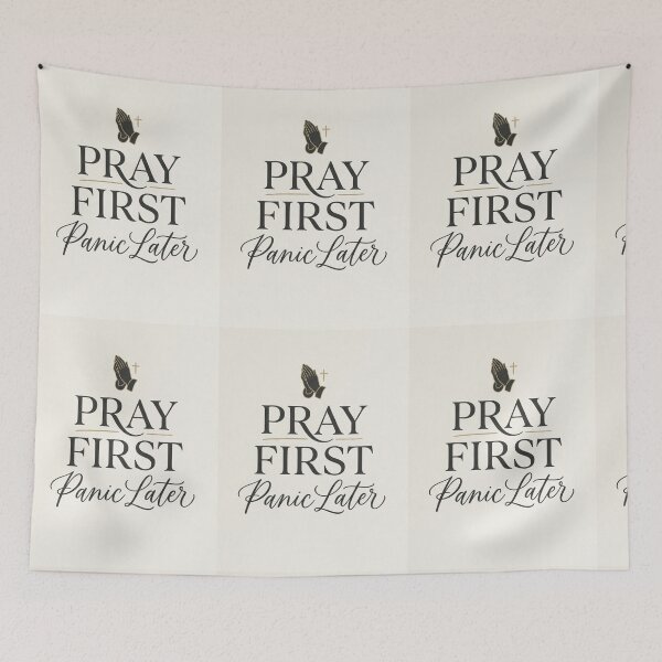 Item preview, Pray First Panic Later Christian Typography Praying Hands Art designed and sold by Artemis & Woven Collective.