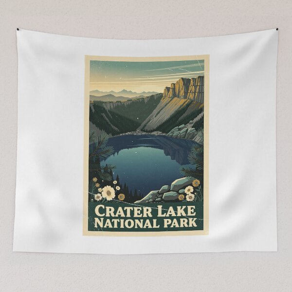 Item preview, Crater Lake National Park Vintage Travel Art designed and sold by Teelogic.