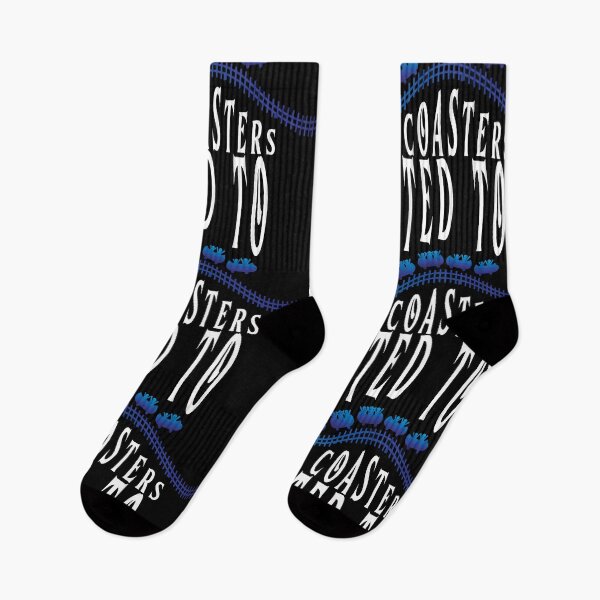 Item preview, Silhouette of a blue roller coaster with the text ADICTED TO ROLLER COASTERS designed and sold by Sock Garden.