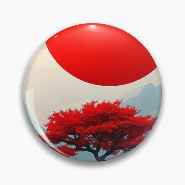 Item preview, Japanese Red Bonsai Tree and Sun Landscape — Minimalist Oriental Art designed and sold by LYAN-STORE.