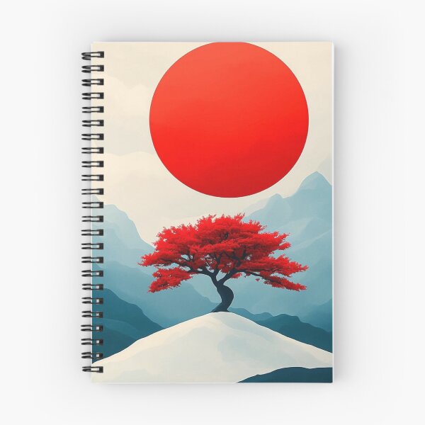 Item preview, Japanese Red Bonsai Tree and Sun Landscape — Minimalist Oriental Art designed and sold by LYAN-STORE.