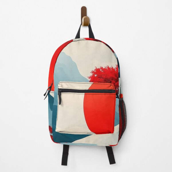 Item preview, Japanese Red Bonsai Tree and Sun Landscape — Minimalist Oriental Art designed and sold by LYAN-STORE.