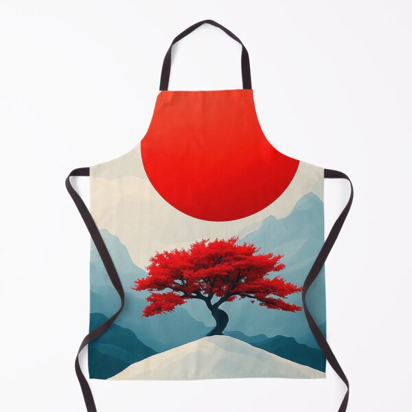 Item preview, Japanese Red Bonsai Tree and Sun Landscape — Minimalist Oriental Art designed and sold by LYAN-STORE.