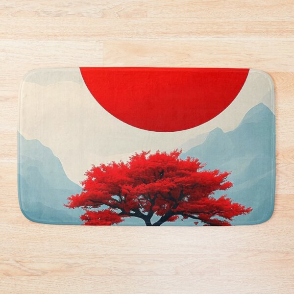 Item preview, Japanese Red Bonsai Tree and Sun Landscape — Minimalist Oriental Art designed and sold by LYAN-STORE.
