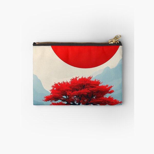 Item preview, Japanese Red Bonsai Tree and Sun Landscape — Minimalist Oriental Art designed and sold by LYAN-STORE.