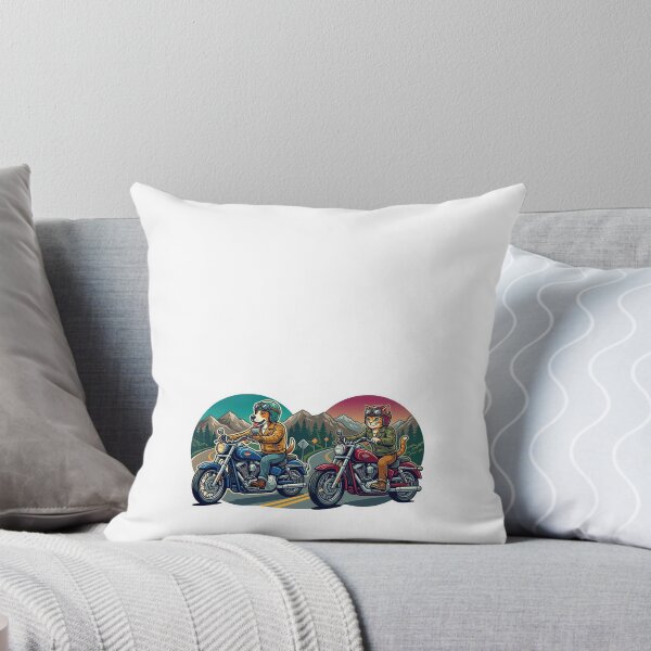 Item preview, Biker Buddies on the Mountain Road – Retro Dog and Cat Illustration designed and sold by FootprintofLove.