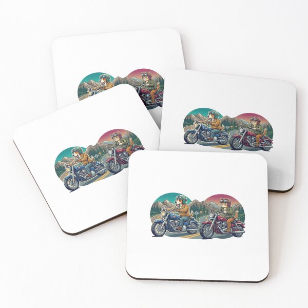 Item preview, Biker Buddies on the Mountain Road – Retro Dog and Cat Illustration designed and sold by FootprintofLove.