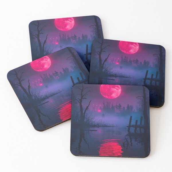 Item preview, Eerie Pink Moon Over Misty Lake designed and sold by bobbiecherrin.