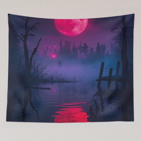 Item preview, Eerie Pink Moon Over Misty Lake designed and sold by bobbiecherrin.