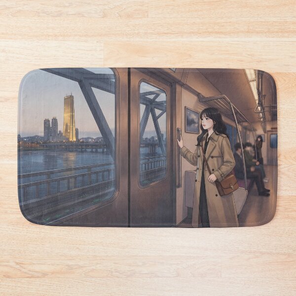 Item preview, Cozy Rainy Subway Ride Along Han River: Moody Autumn Aesthetic, Lo-Fi Seoul City Art Print, Poster & Home Decor designed and sold by SOOstudio73.