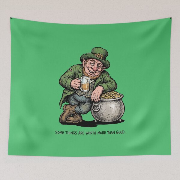 Item preview, The Philosophic Leprechaun - Irish Folklore Pint & Pot of Gold Art Print designed and sold by FreiherrPK.