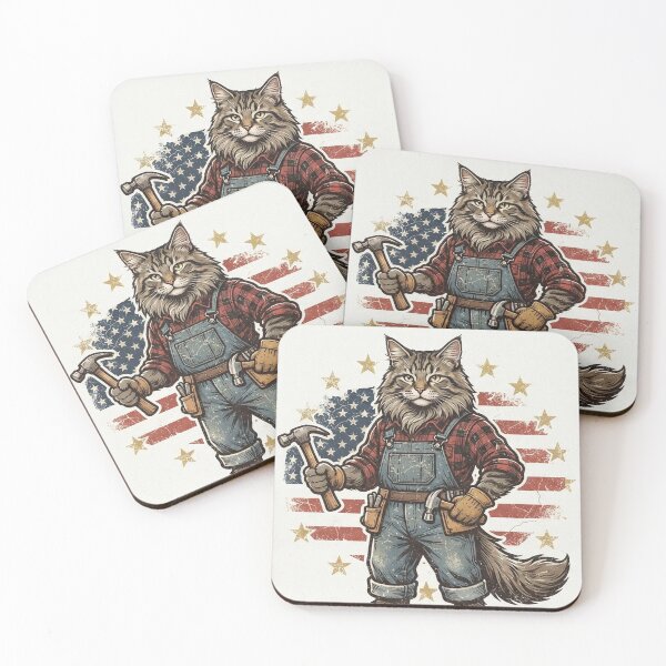 Item preview, Constructor de gatos Maine Coon - Bandera estadounidense vintage del Día del Trabajo designed and sold by Ghostlycats2026.