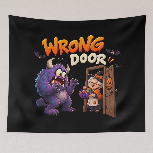 Item preview, Wrong Door Funny Halloween Monster designed and sold by Yomere.