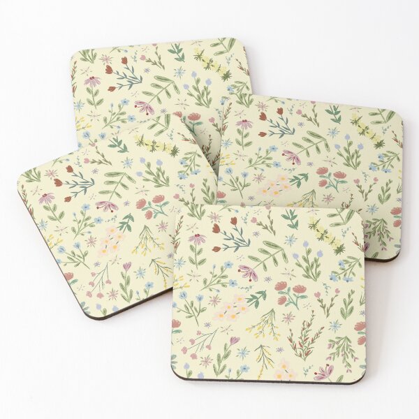 Item preview, Hand Drawn Cottage Garden Flowers on Light Yellow designed and sold by KSimpson838.