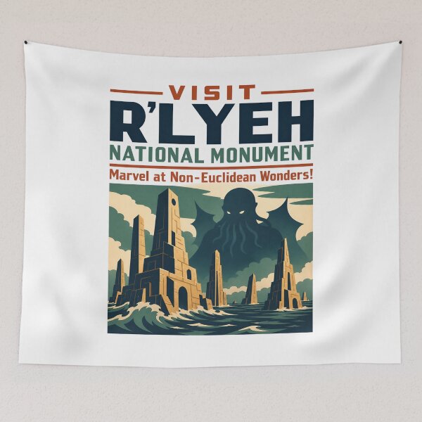 Artikelvorschau, Lovecraft-Poster zum Besuch des R'lyeh National Monument entworfen und verkauft von Fenay Designs.