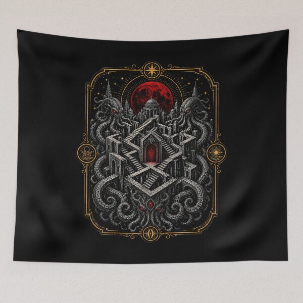 Artikelvorschau, Lovecraft R'lyeh Labyrinth unter einem Blutmond entworfen und verkauft von Fenay Designs.