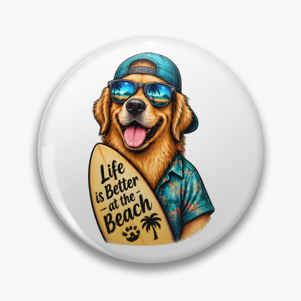 Item preview, Cool Golden Retriever Surfboard Life Is Better At The Beach designed and sold by Pyt27.
