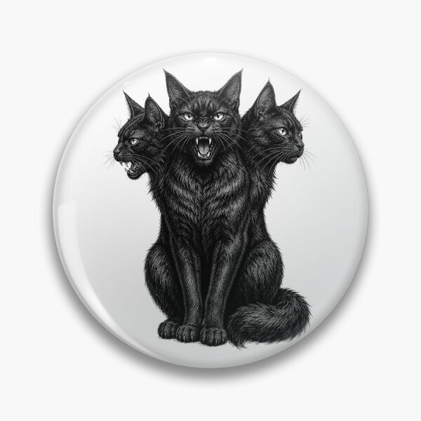 Item preview, Three-Headed Black Cat – Gothic Mythical Guardian designed and sold by WILLIAMS-BR.