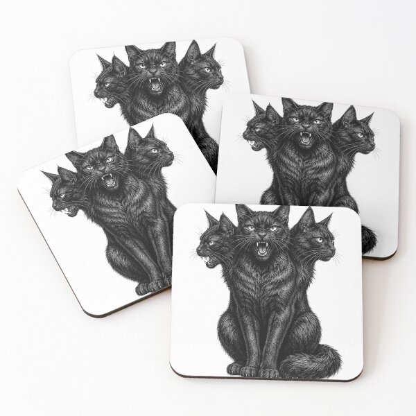 Item preview, Three-Headed Black Cat – Gothic Mythical Guardian designed and sold by WILLIAMS-BR.
