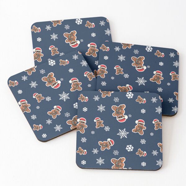 Item preview, Gingerbread man with cat and snowflakes pattern on navy designed and sold by TurquoiseChicken.