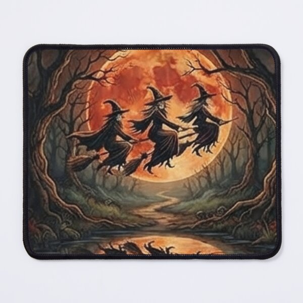 Item preview, Halloween Witches riding a broom into an enchanted forest designed and sold by Ghostlycats2026.