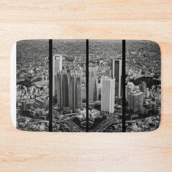Item preview, Tokyo Shinjuku Cityscape – 4‑Panel Segmented Urban Skyline (Black & White) designed and sold by ARbyCharlie.