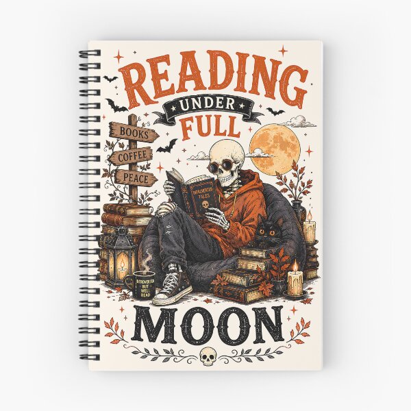 Item preview, Reading Under Full Moon Book And Coffee Lover Skeleton designed and sold by legendaryskins.