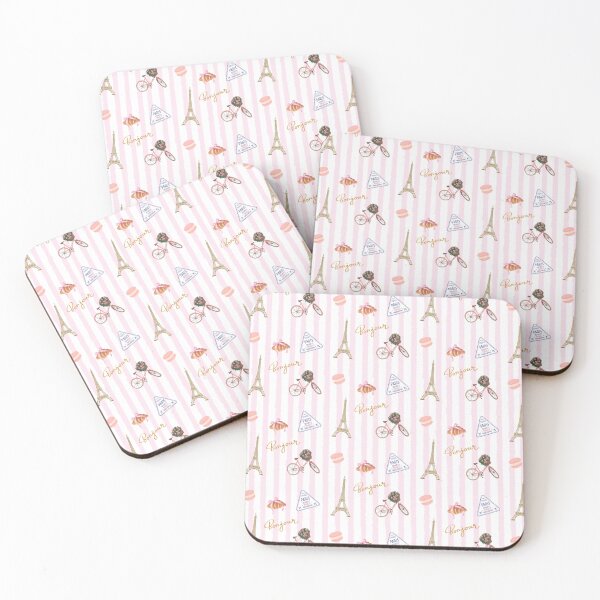 Item preview, PARIS BONJOUR EIFFEL TOWER BICYCLE CROISSANT PINK STRIPES designed and sold by HoneyBlizz.