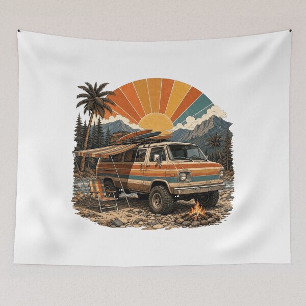 Item preview, Retro Side Profile Off Road Camping Van Sunset designed and sold by Retro Surf & Roam.