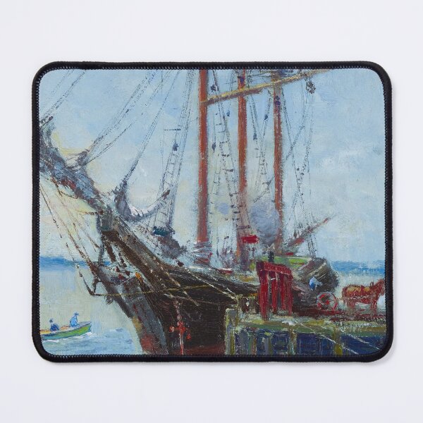 Item preview, Eastport Docks nautical maritime harbor waterfront seascape painting with schooner by Guy Carleton Wiggins designed and sold by Jéanpaul Ferro.