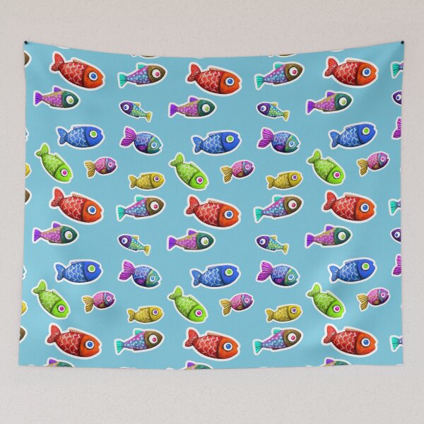 Item preview, Rainbow fish blue background pattern designed and sold by TurquoiseChicken.