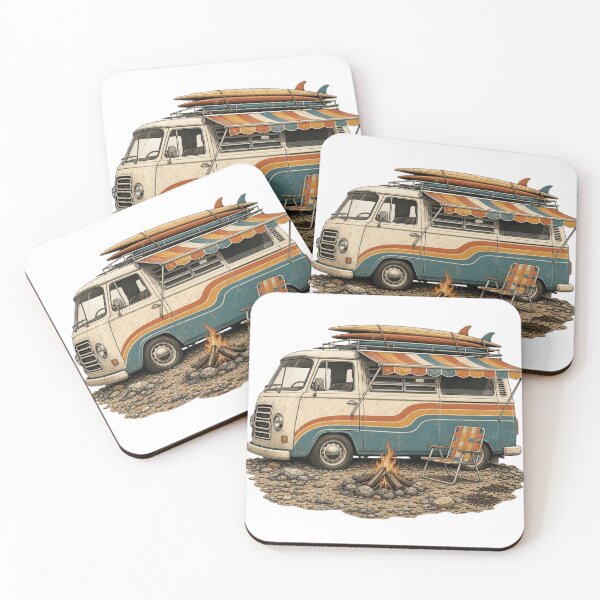 Item preview, Retro Side View Coastal Camping Van Campfire designed and sold by Retro Surf & Roam.
