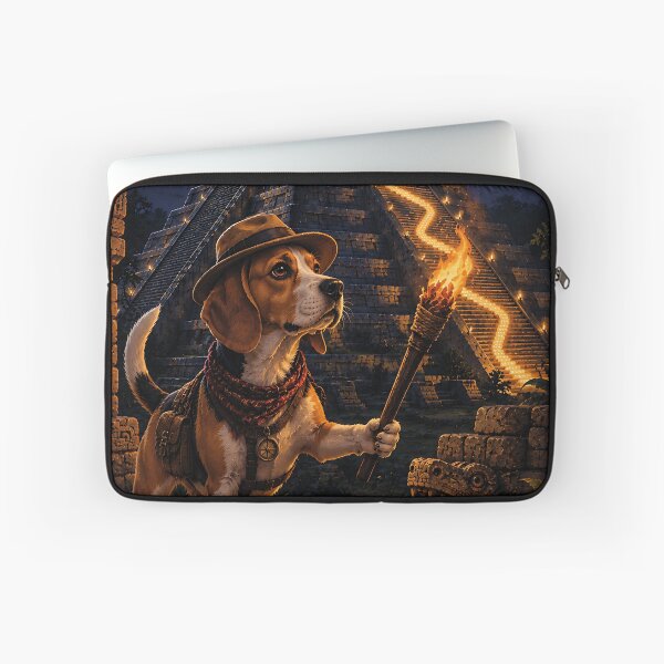 Item preview, Beagle disguised as an explorer in Chichen Itza illuminated under the full moon designed and sold by Nomad-Paws.