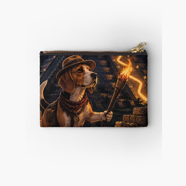 Item preview, Beagle disguised as an explorer in Chichen Itza illuminated under the full moon designed and sold by Nomad-Paws.