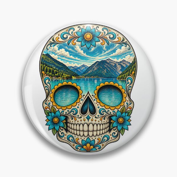 Item preview, Sugar Skull with mountain lake designed and sold by Zeewind.