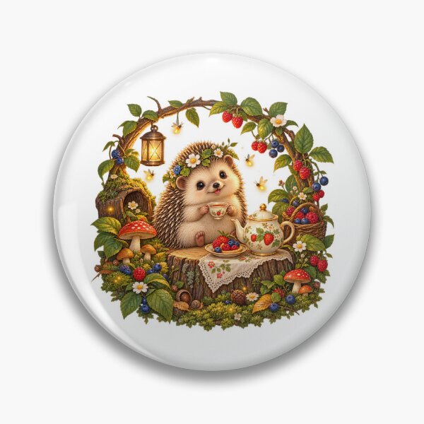 Item preview, Cute Hedgehog Tea Party in an Enchanted Berry Forest designed and sold by Claudia Ilie Art.