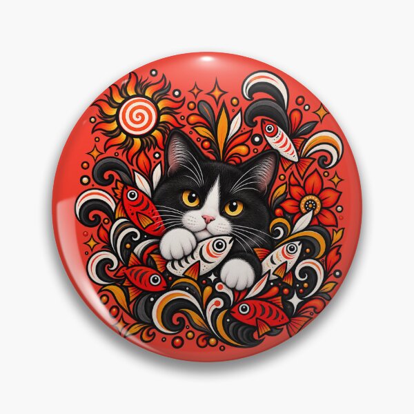 Item preview, Tuxedo Cat Floral Decor - Fish & Swirls designed and sold by PixelsPaws.