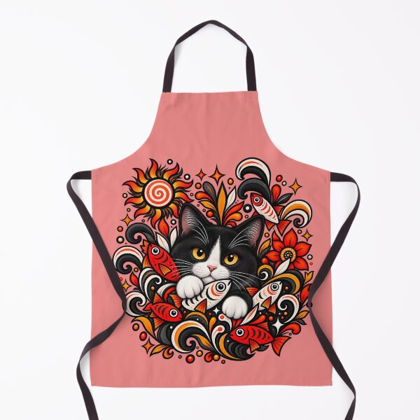Item preview, Tuxedo Cat Floral Decor - Fish & Swirls designed and sold by PixelsPaws.