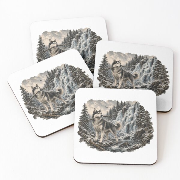 Item preview, Vintage Siberian Husky Frozen Waterfall Adventure designed and sold by ARDELVEX STUDIO.