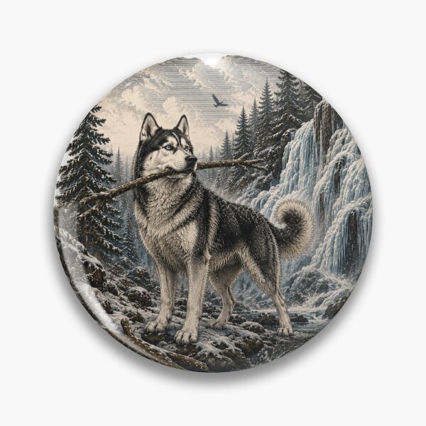 Item preview, Vintage Siberian Husky Frozen Waterfall Adventure designed and sold by ARDELVEX STUDIO.