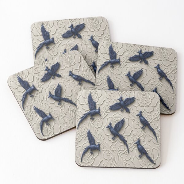 Item preview, 3D Carved Stone Floral with Deep Blue Ravens Seamless Design designed and sold by Breezes-of-Ida.