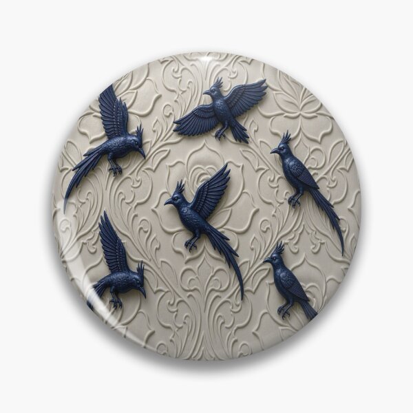 Item preview, 3D Carved Stone Floral with Deep Blue Ravens Seamless Design designed and sold by Breezes-of-Ida.