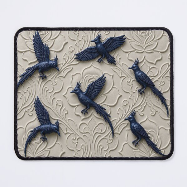 Item preview, 3D Carved Stone Floral with Deep Blue Ravens Seamless Design designed and sold by Breezes-of-Ida.
